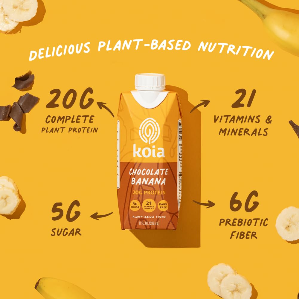 Koia Chocolate Banana being poured into a glass, showcasing smooth texture