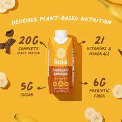 Koia Chocolate Banana being poured into a glass, showcasing smooth texture