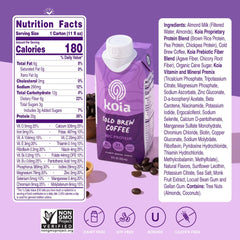 Koia cold brew-pour shows pouring plant protein smoothie for on-the-go energy.