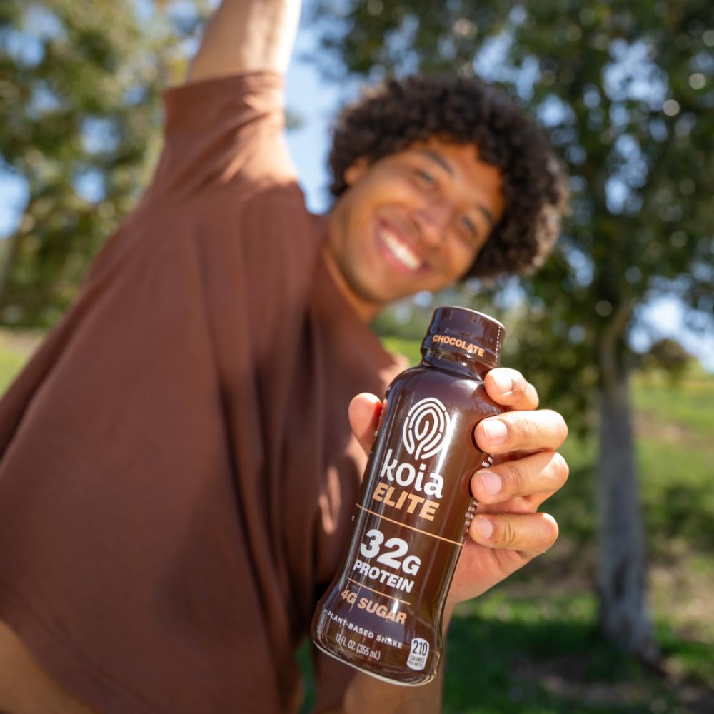 Koia Elite Chocolate pack of 12 bottles displayed on store shelf