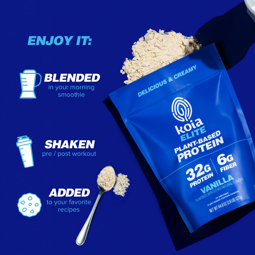 Koia Elite Vanilla nutrition label highlights vitamins and minerals for daily nourishment.