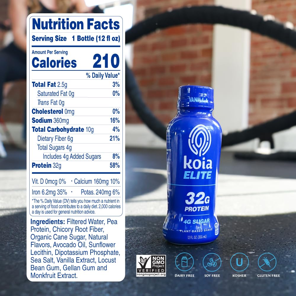 Koia Elite Vanilla pour shows a smooth plant-based shake for workouts.