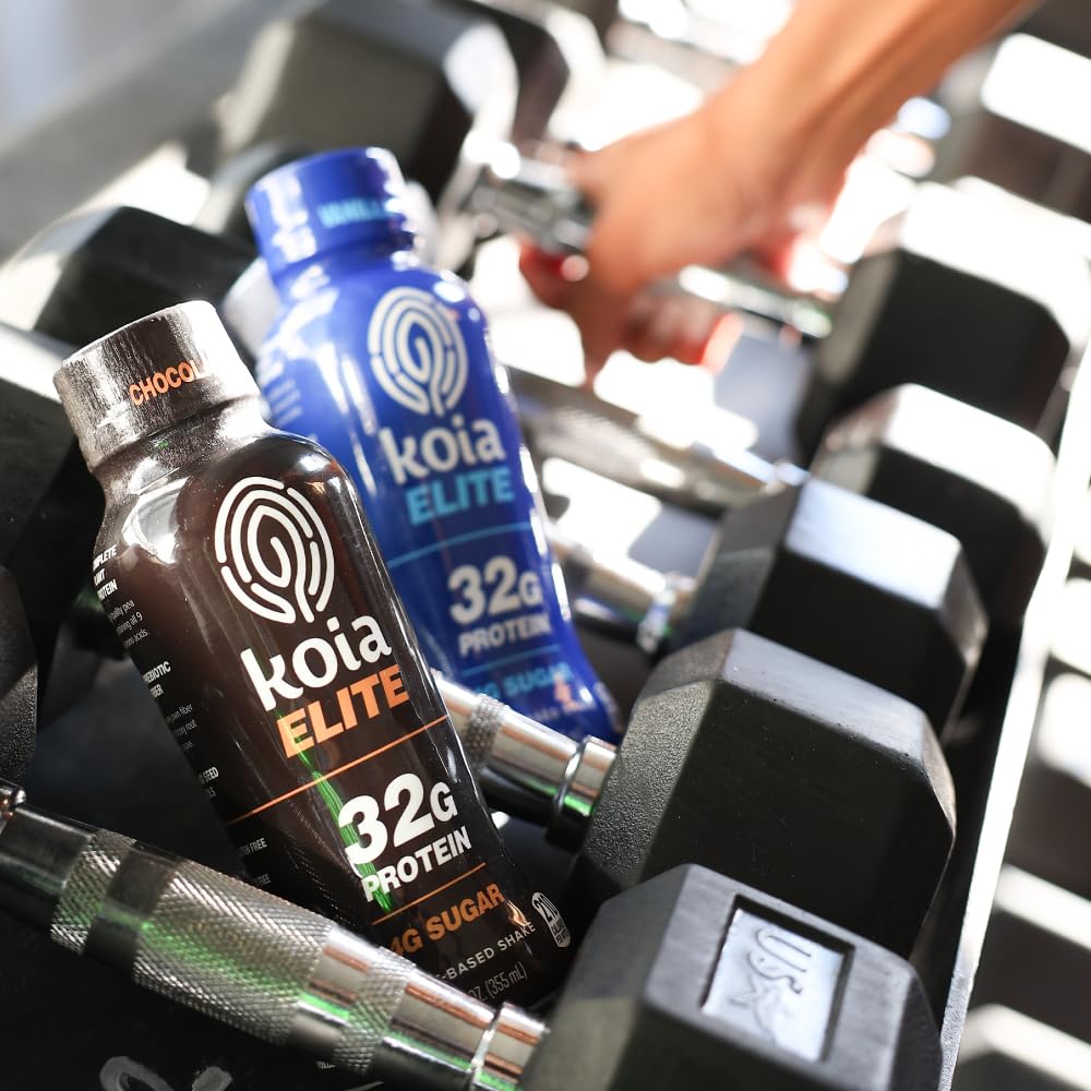 Koia Elite Vanilla vegan label emphasizes plant-based nutrition.