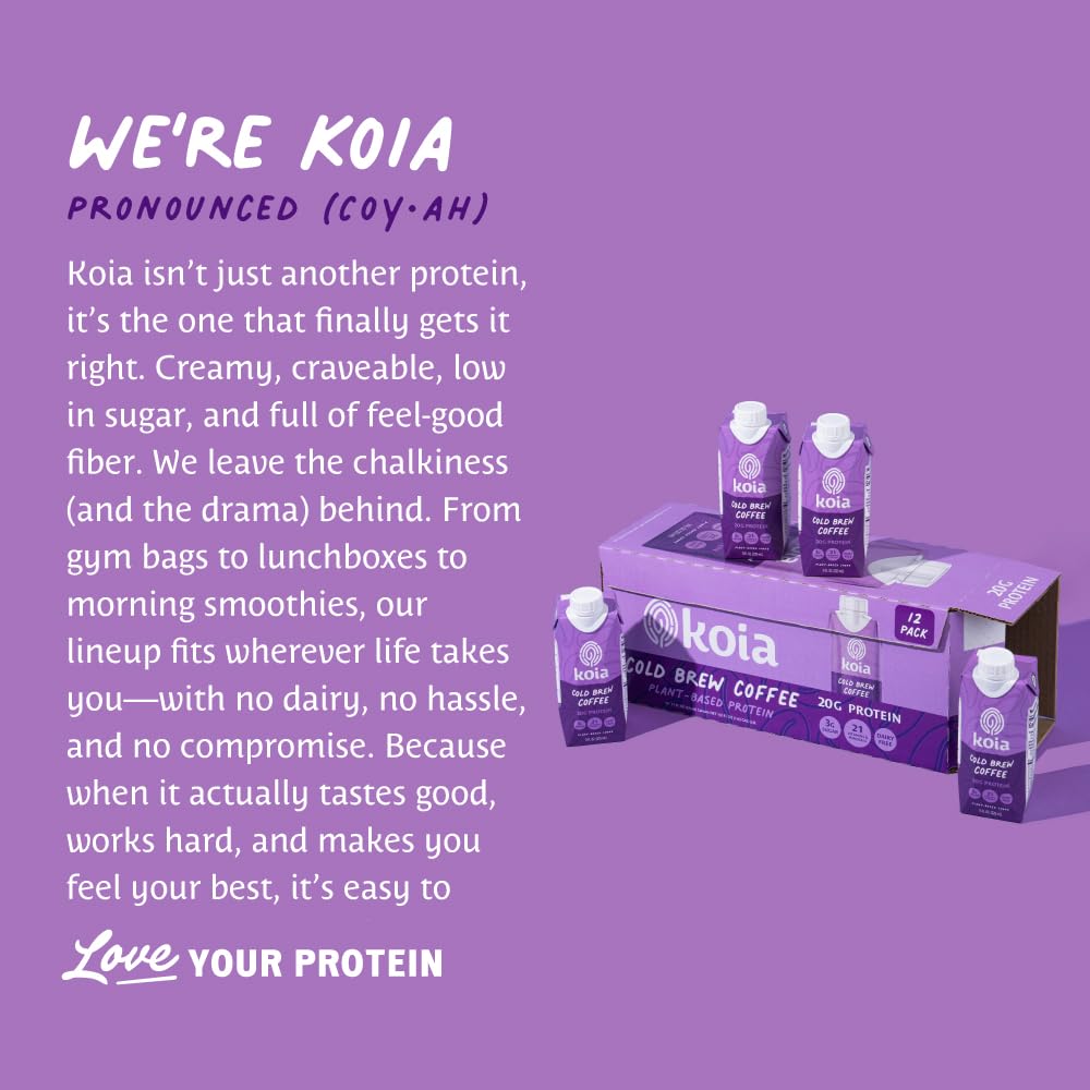 Koia pack-of-12 display reflects value and portability.