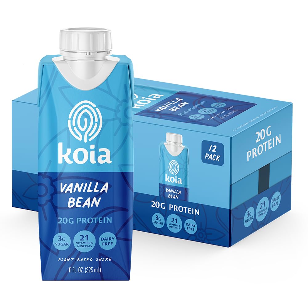 Koia Vanilla Bean plant based protein shake bottle front view for on-the-go meals