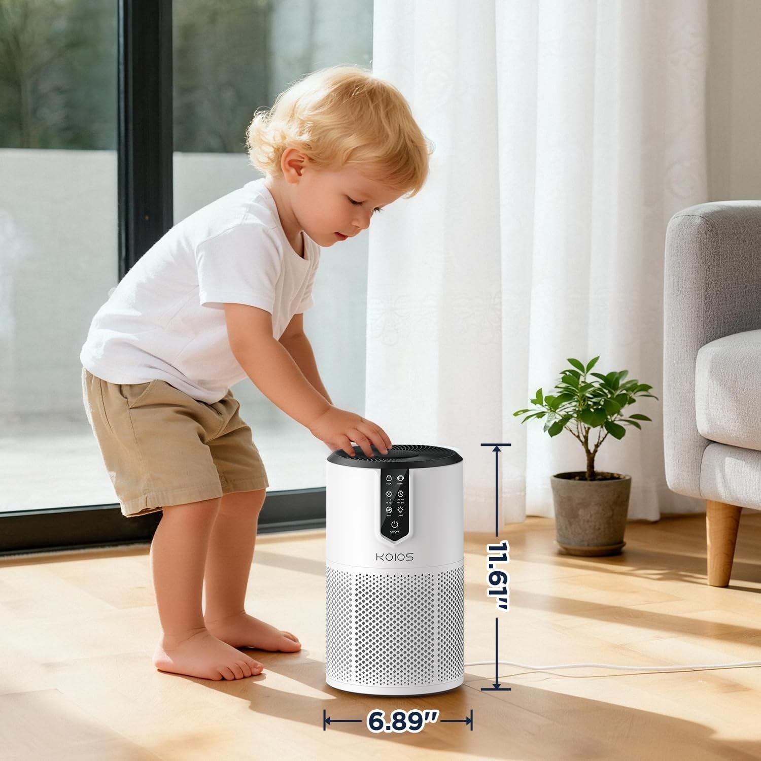 KOIOS C150 H13 HEPA filter visual emphasizing three-stage filtration
