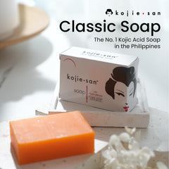 Creamy lather forms during wash with Kojie San orange whitening soap.