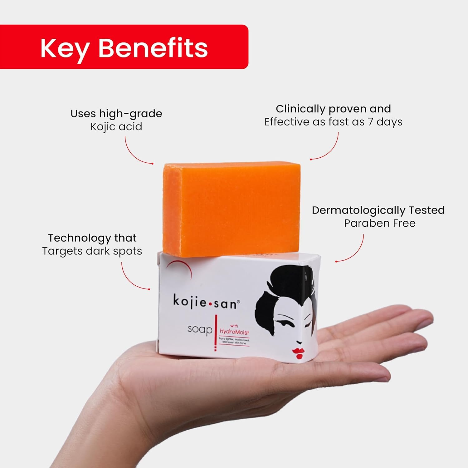 Kojie San soap bar close-up with rich lather and smooth texture.