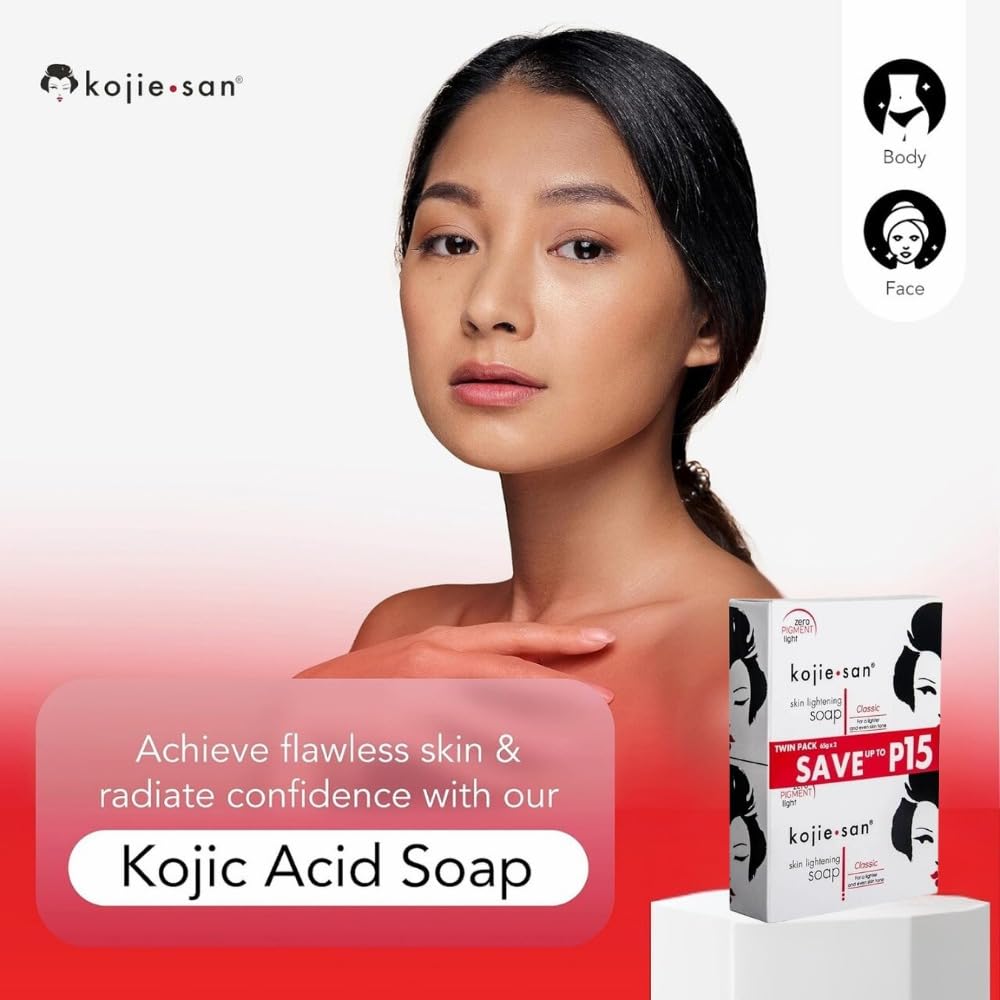Kojie San packaging shows two 65g bars for daily use.