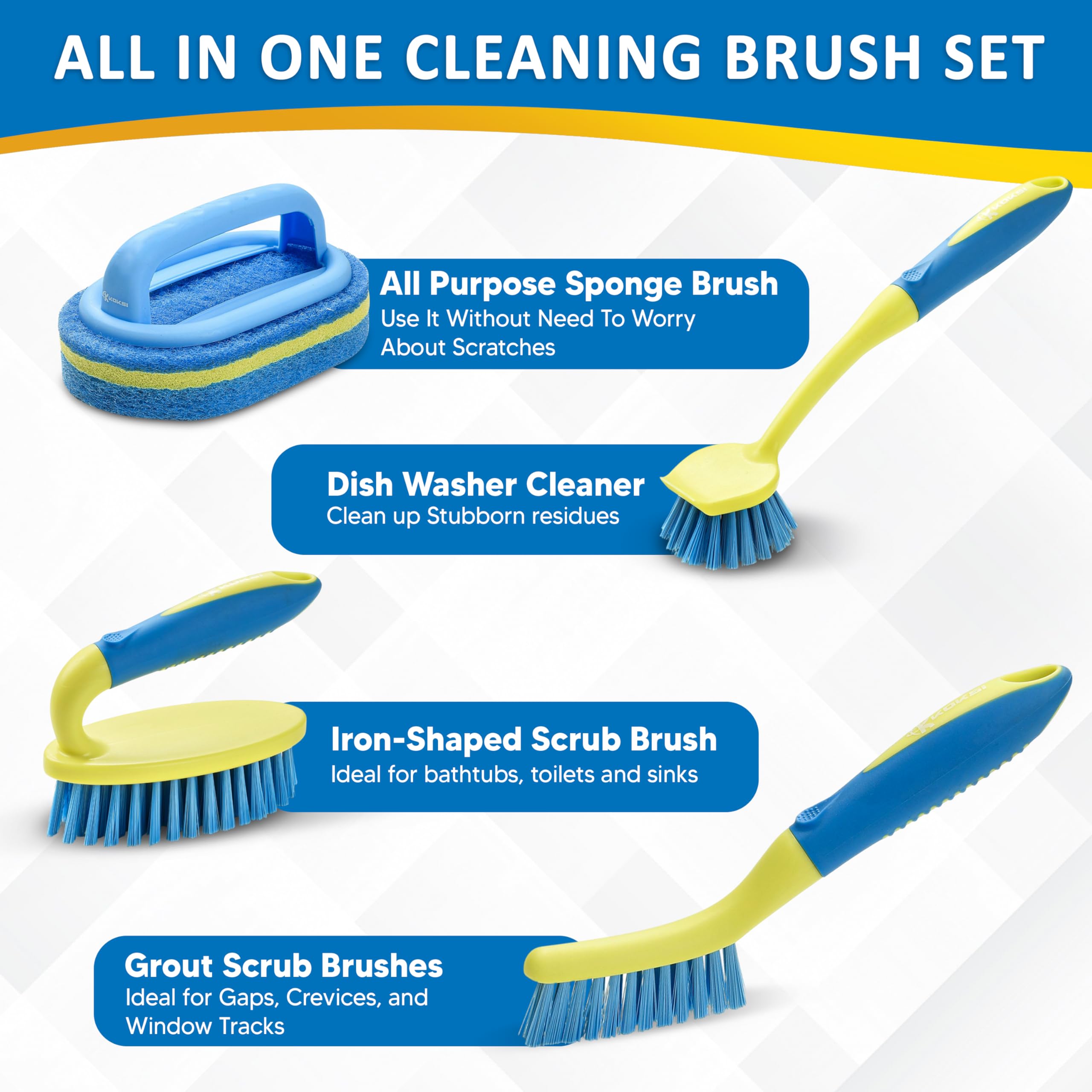 Koksi stiff-bristle brush powers through tough grime.