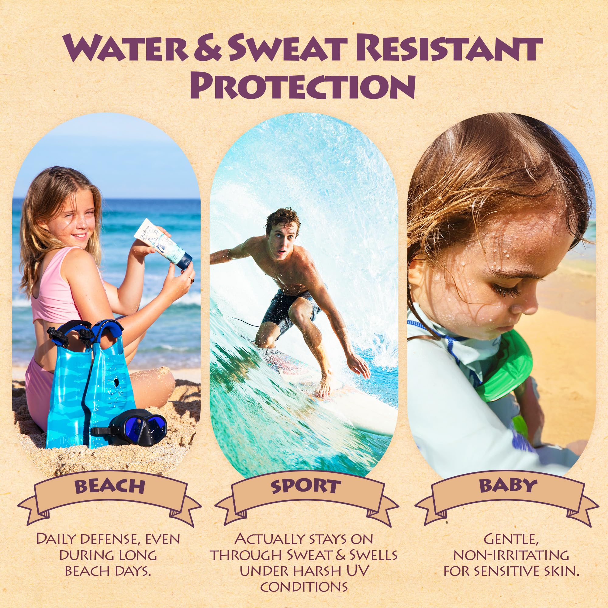 Water resistance up to 80 minutes during activity