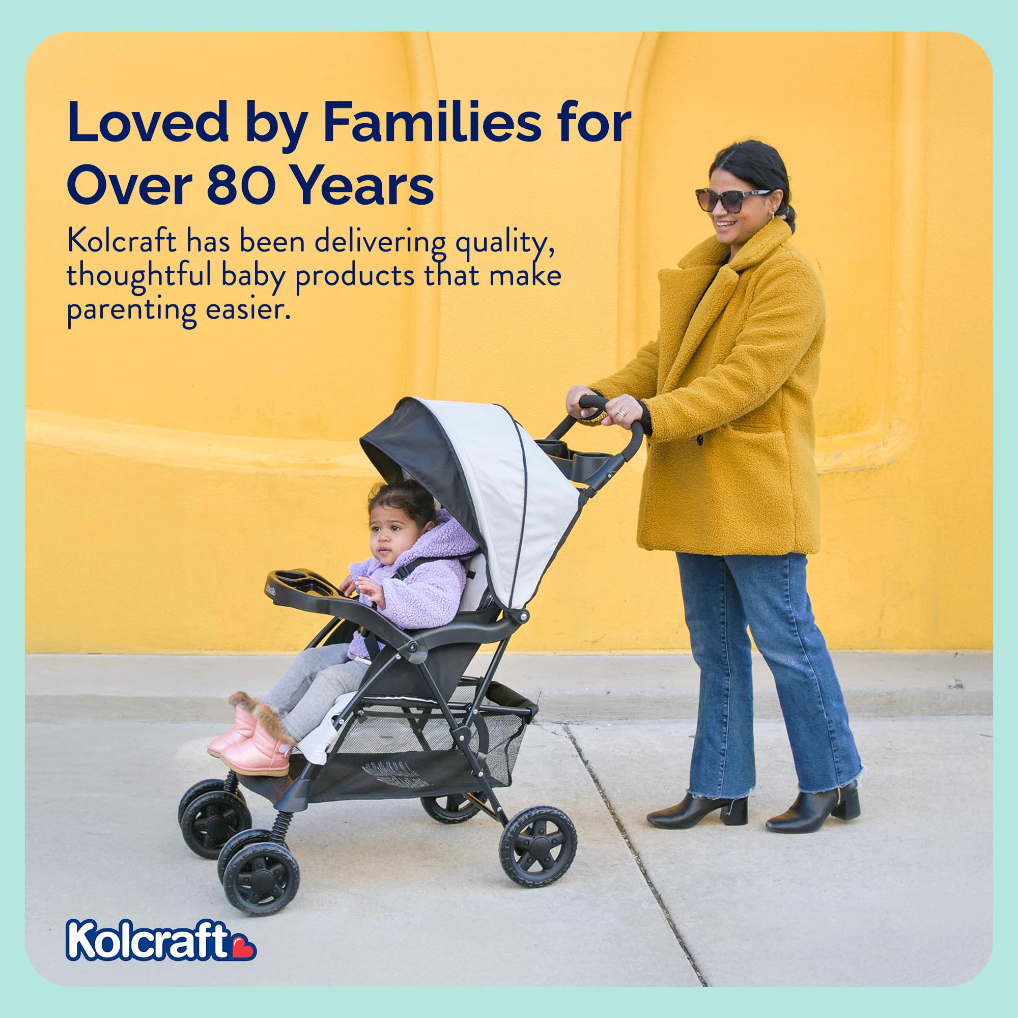Kolcraft Cloud Plus removable child tray for easy seat access.