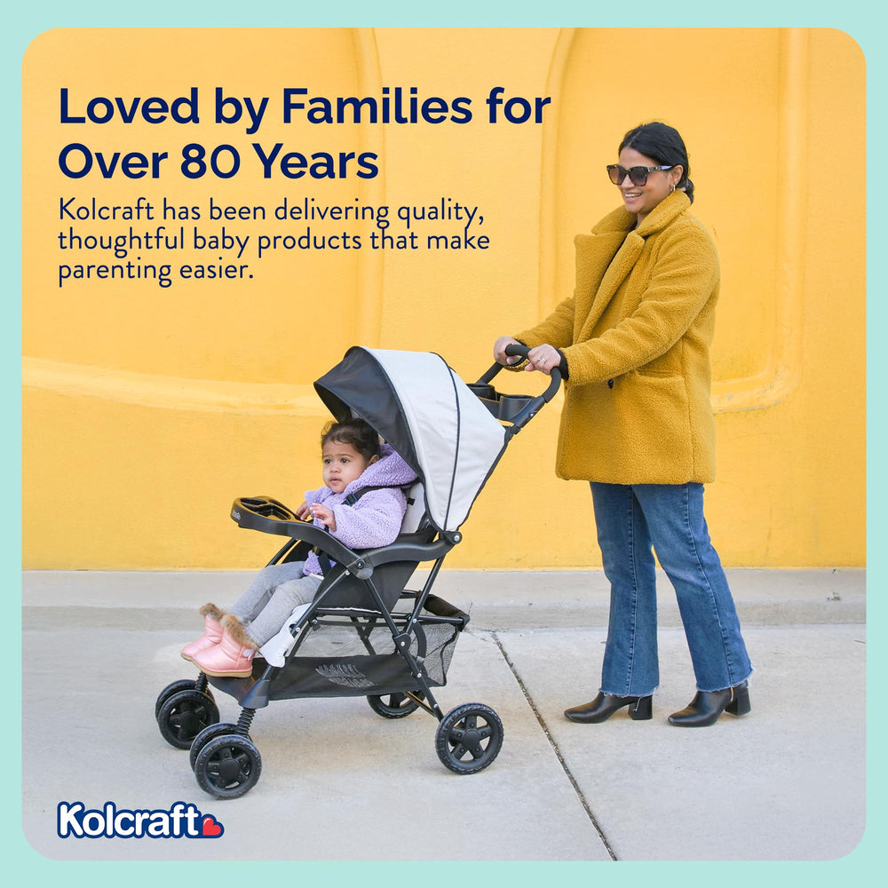 Kolcraft Cloud Plus removable child tray for easy seat access.