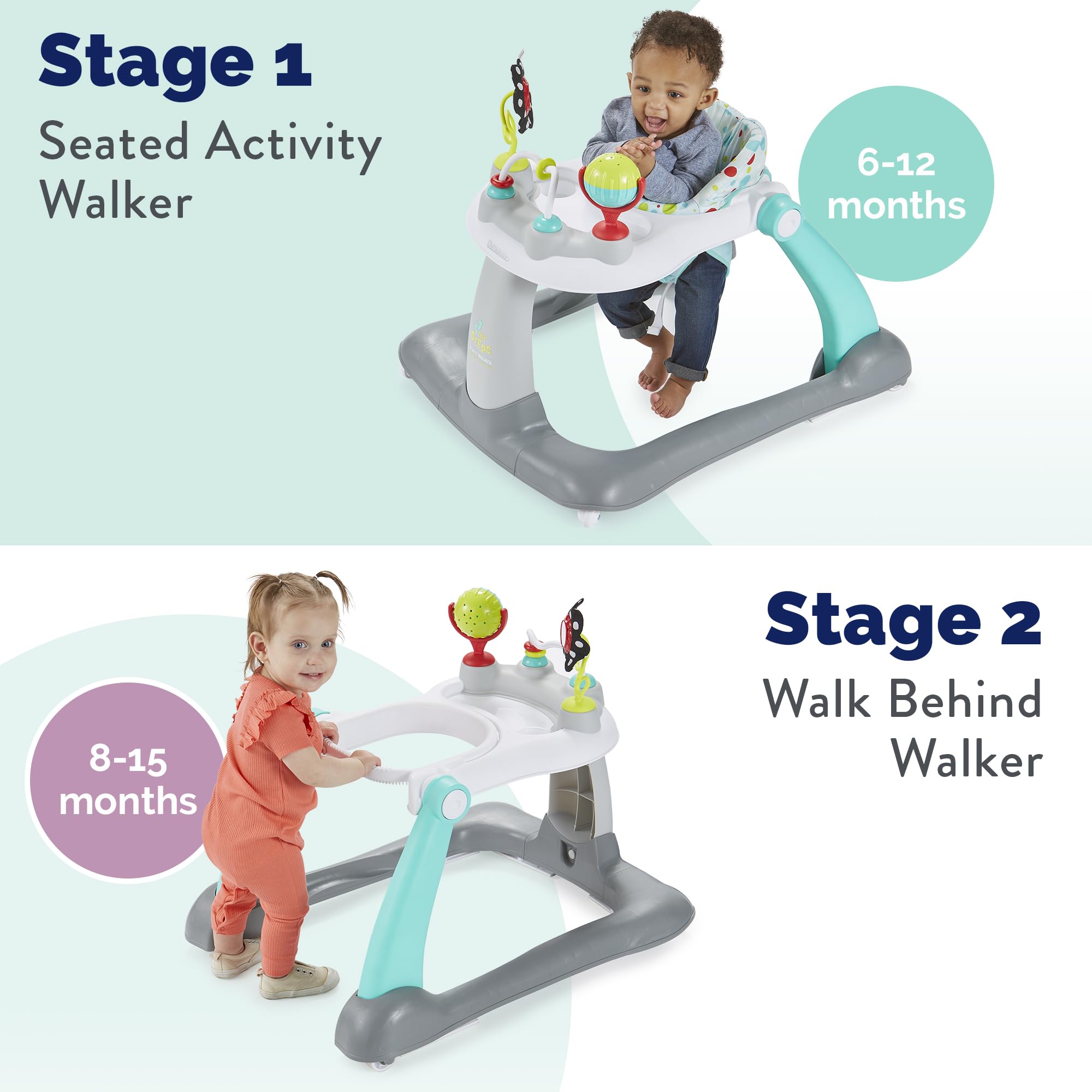 Kolcraft Tiny Steps sensory flower on tray invites tactile exploration.