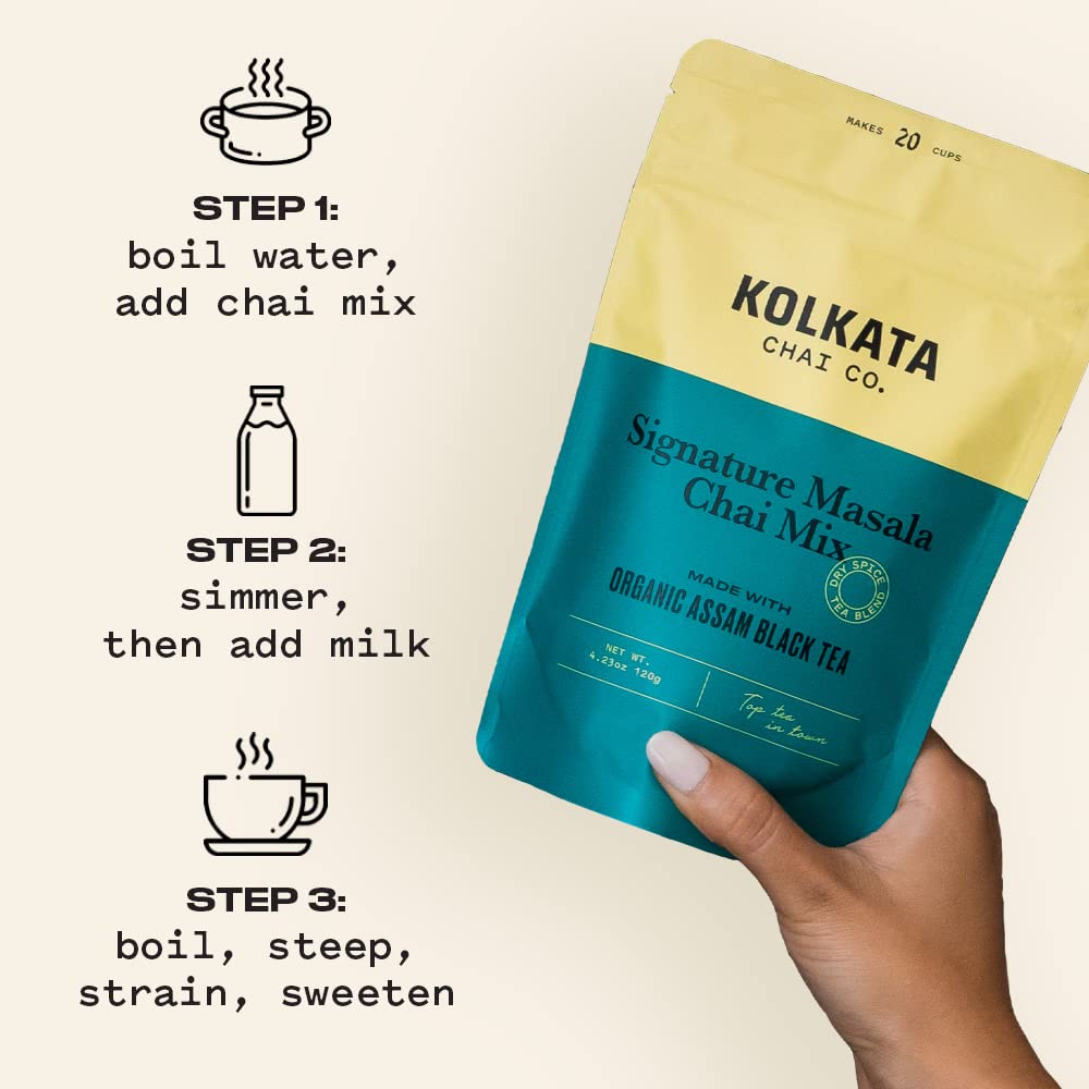 Kolkata Chai Co packaging with label highlights convenient prep.