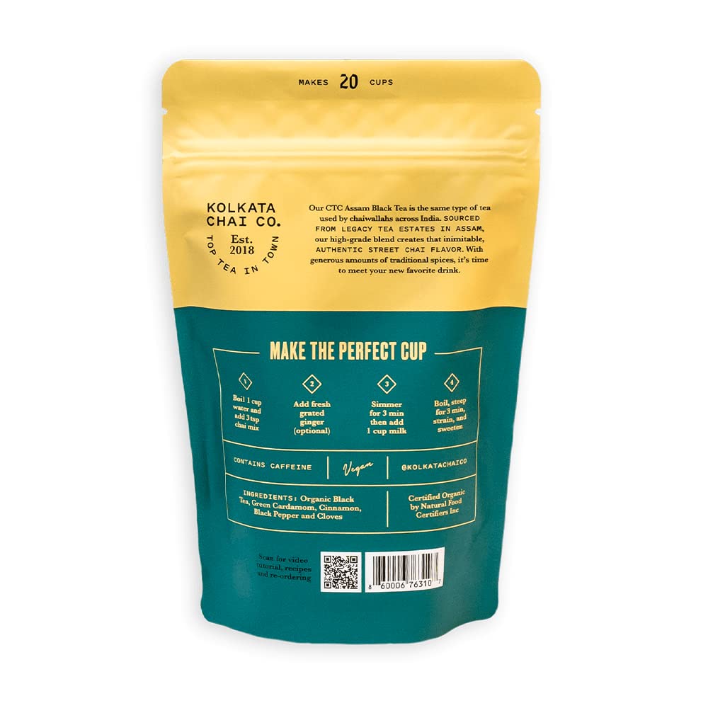 Kolkata Chai Co loose-leaf blend with premium spices for bold flavor.