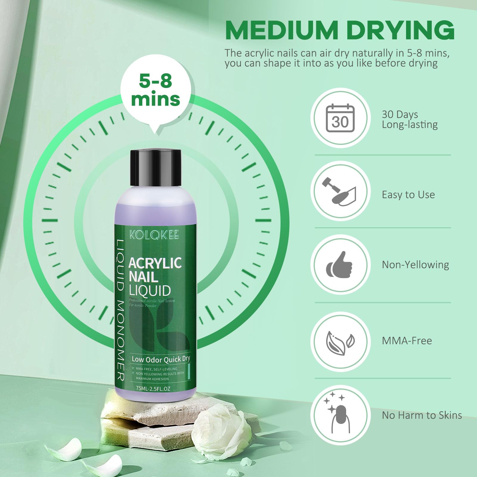 Kolqkee acrylic powder for nails with ultra-fine texture and lasting color