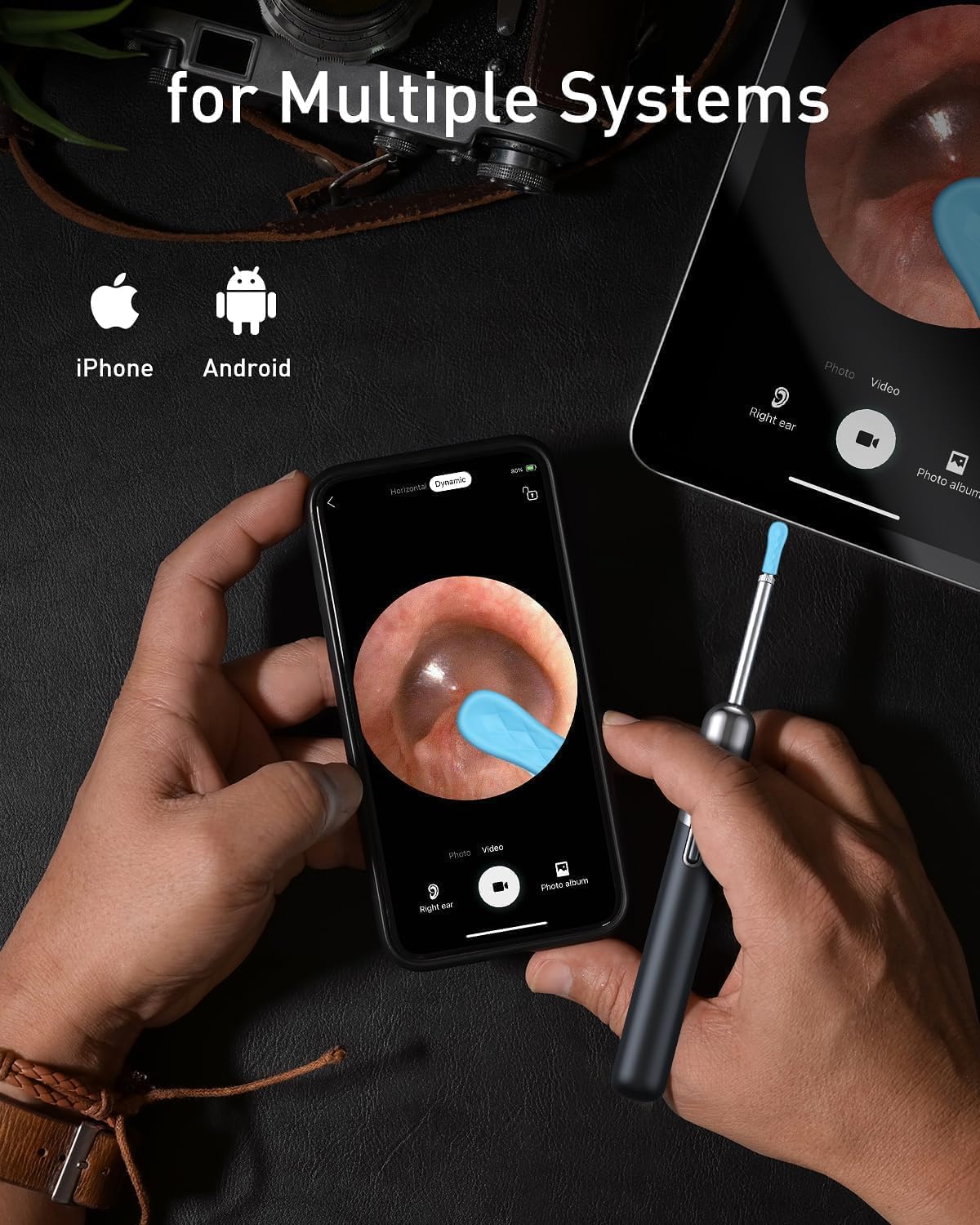 Kolrry ear camera for iOS and Android ensures easy connection for monitoring.