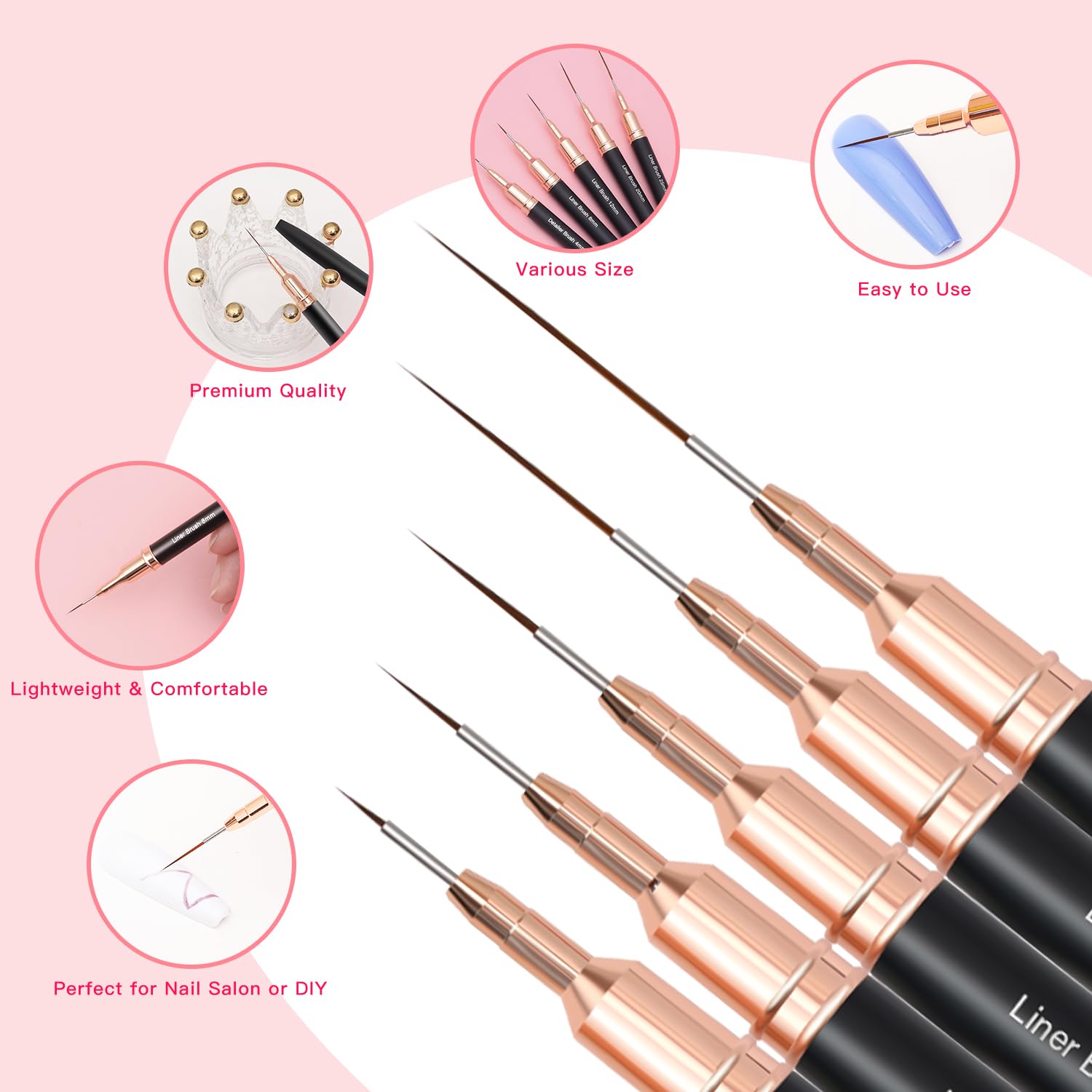 Komall Metallic Nail Art Brushes 25mm ideal for bold lines and broader design accents.