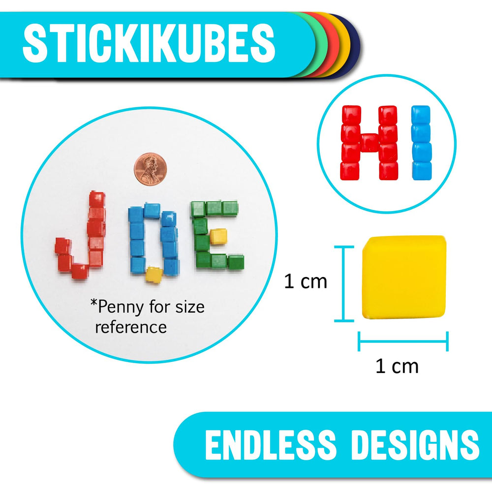 StickiKubes colorful cubes on a surface ready for stacking and decorating.