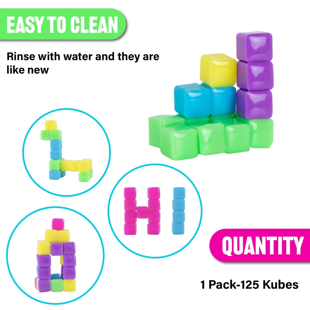 StickiKubes sticking to a wall for decorative play and learning