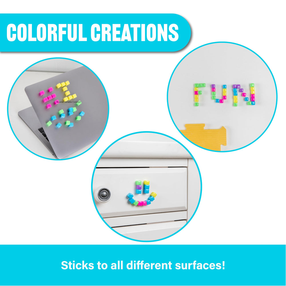 Sturdy tub packaging keeps StickiKubes organized and portable