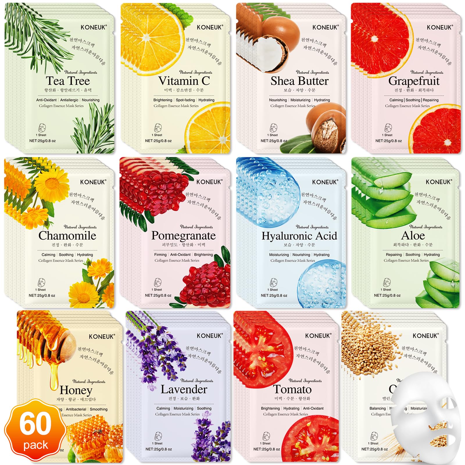 KONEUK 60-pack collagen masks in premium box for spa-style skincare