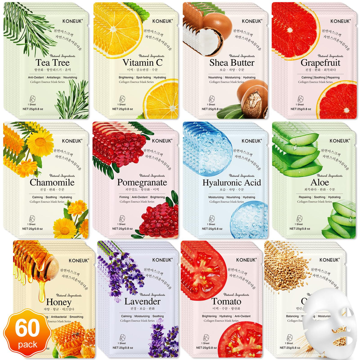 KONEUK 60-pack collagen masks in premium box for spa-style skincare
