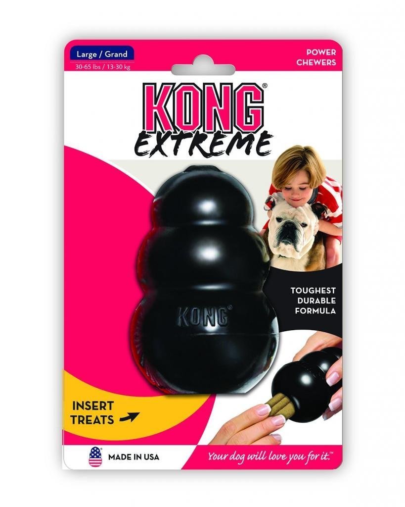 KONG Extreme made in USA; durable, high-quality chew toy.