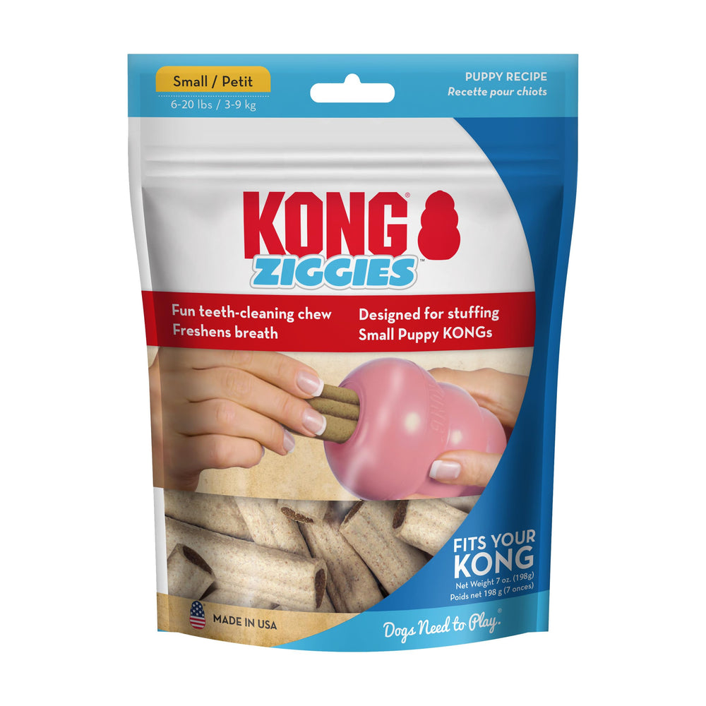 Close-up of Ziggies texture showing soft, chew-friendly formula for young stomachs.