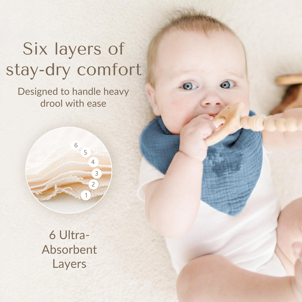 Konssy Muslin Baby Bibs excel at absorbing drool to keep outfits dry.