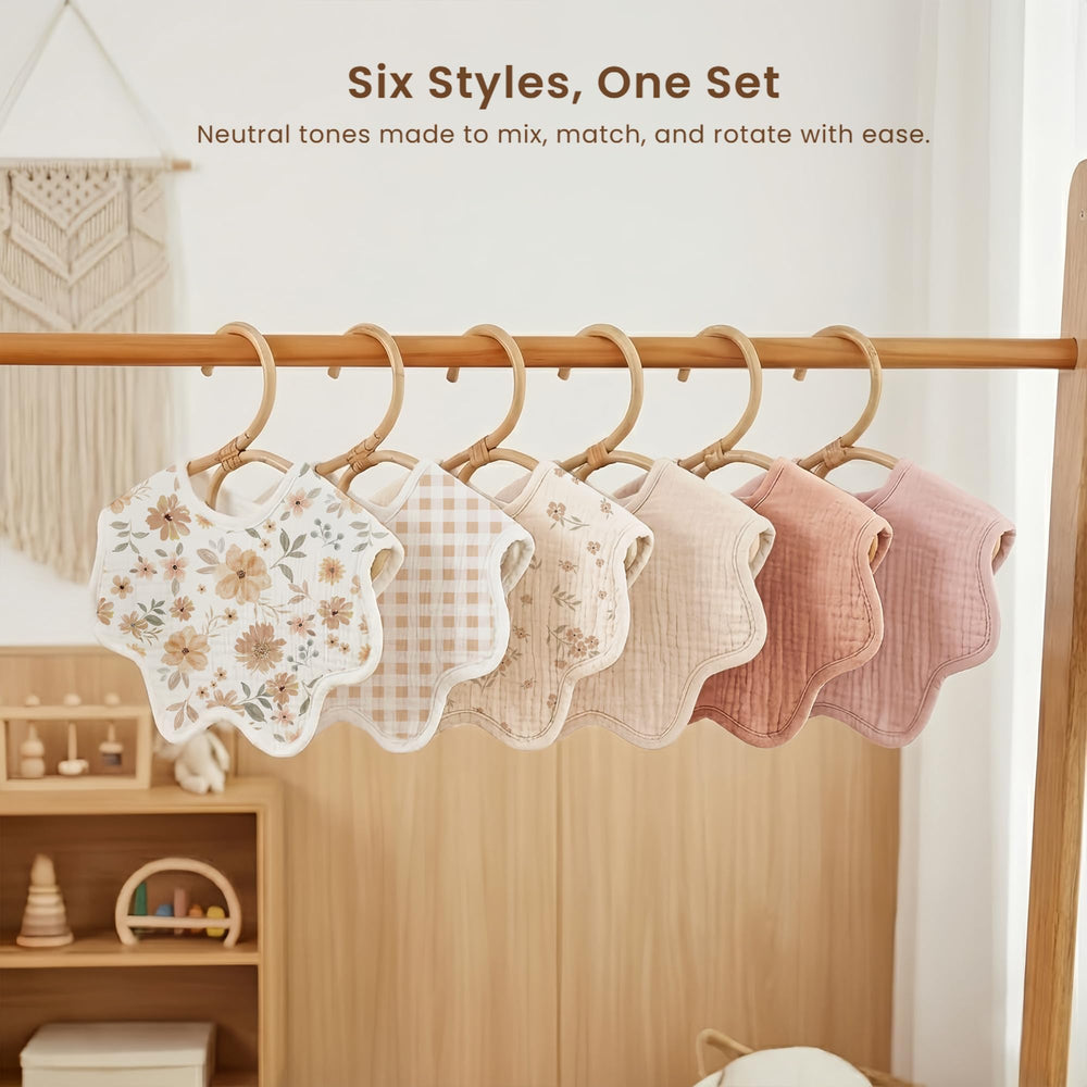 Konssy Muslin Baby Bibs drying care on rack showing quick air-dry.