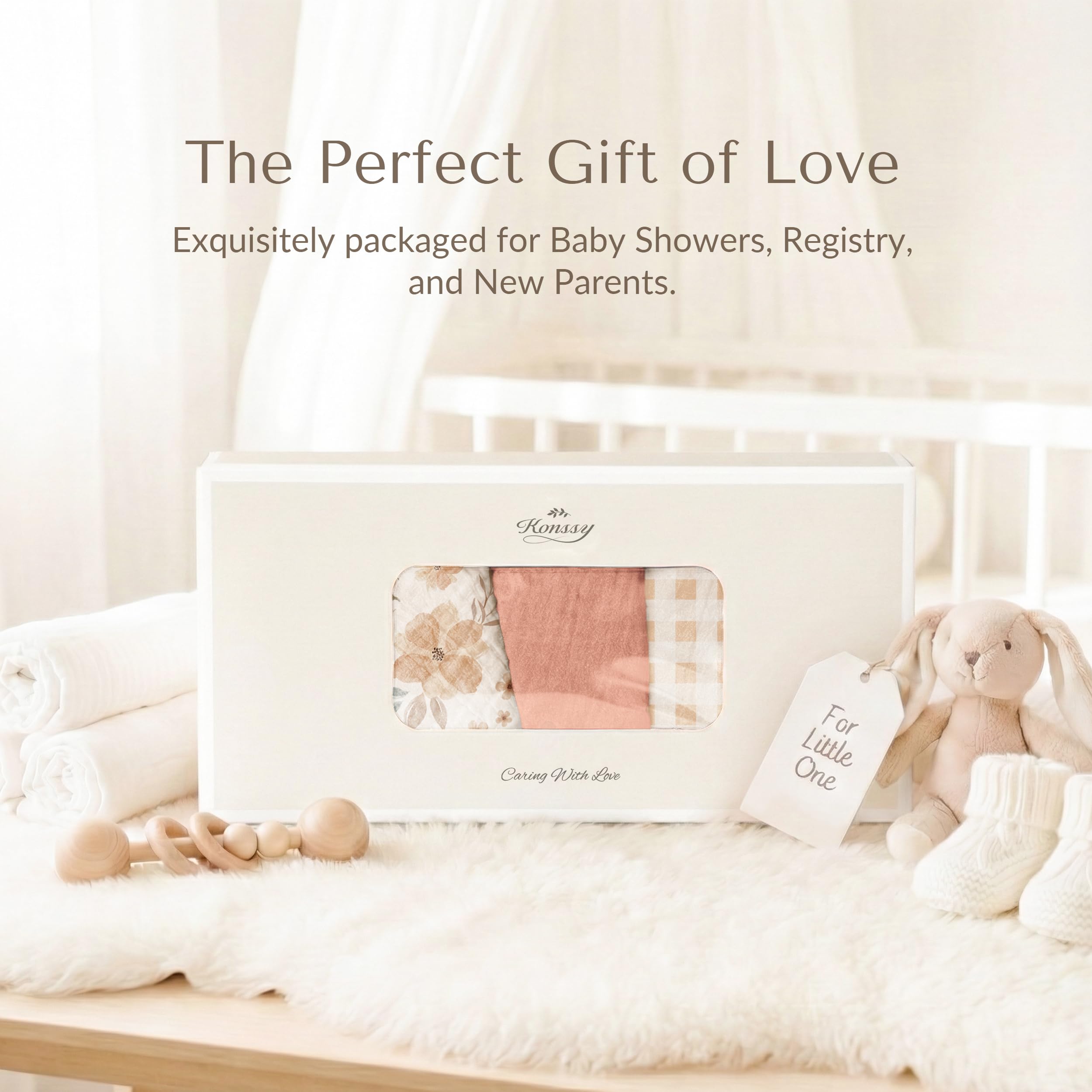 Gift-ready Konssy Muslin Baby Bibs packaging, ideal gift option