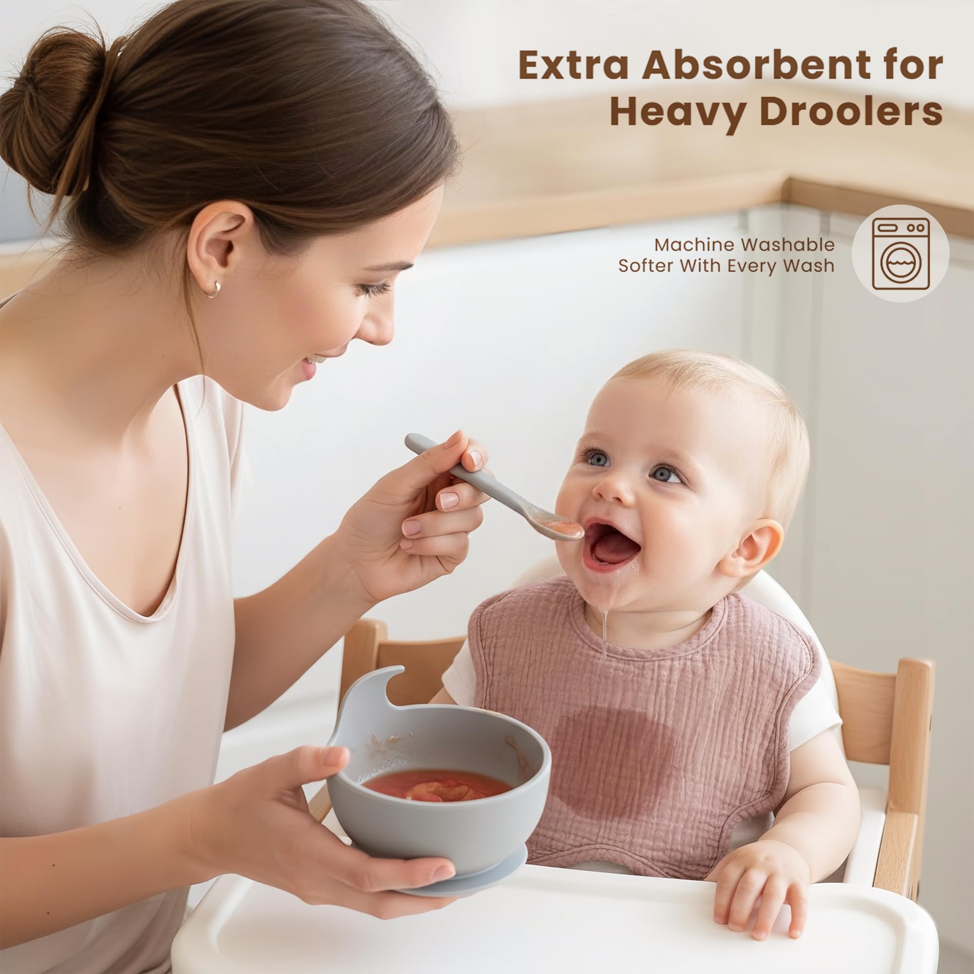 Konssy bibs serve as multi-use burp cloths and wipes on the go.