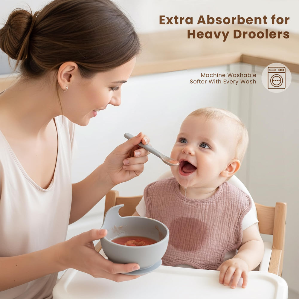 Konssy bibs serve as multi-use burp cloths and wipes on the go.