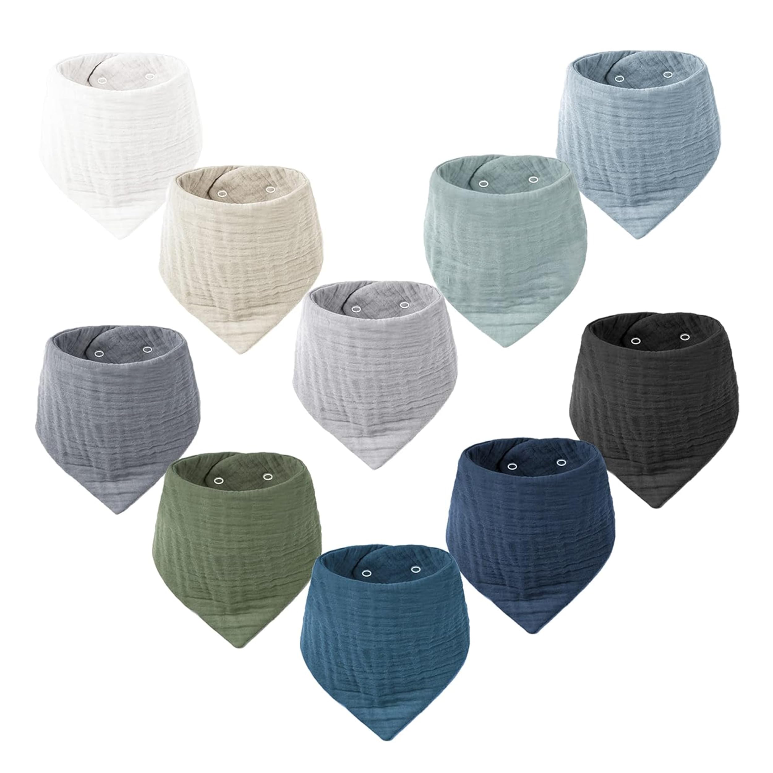 Konssy Muslin Baby Bibs 10-pack, versatile drool bibs for everyday messes.