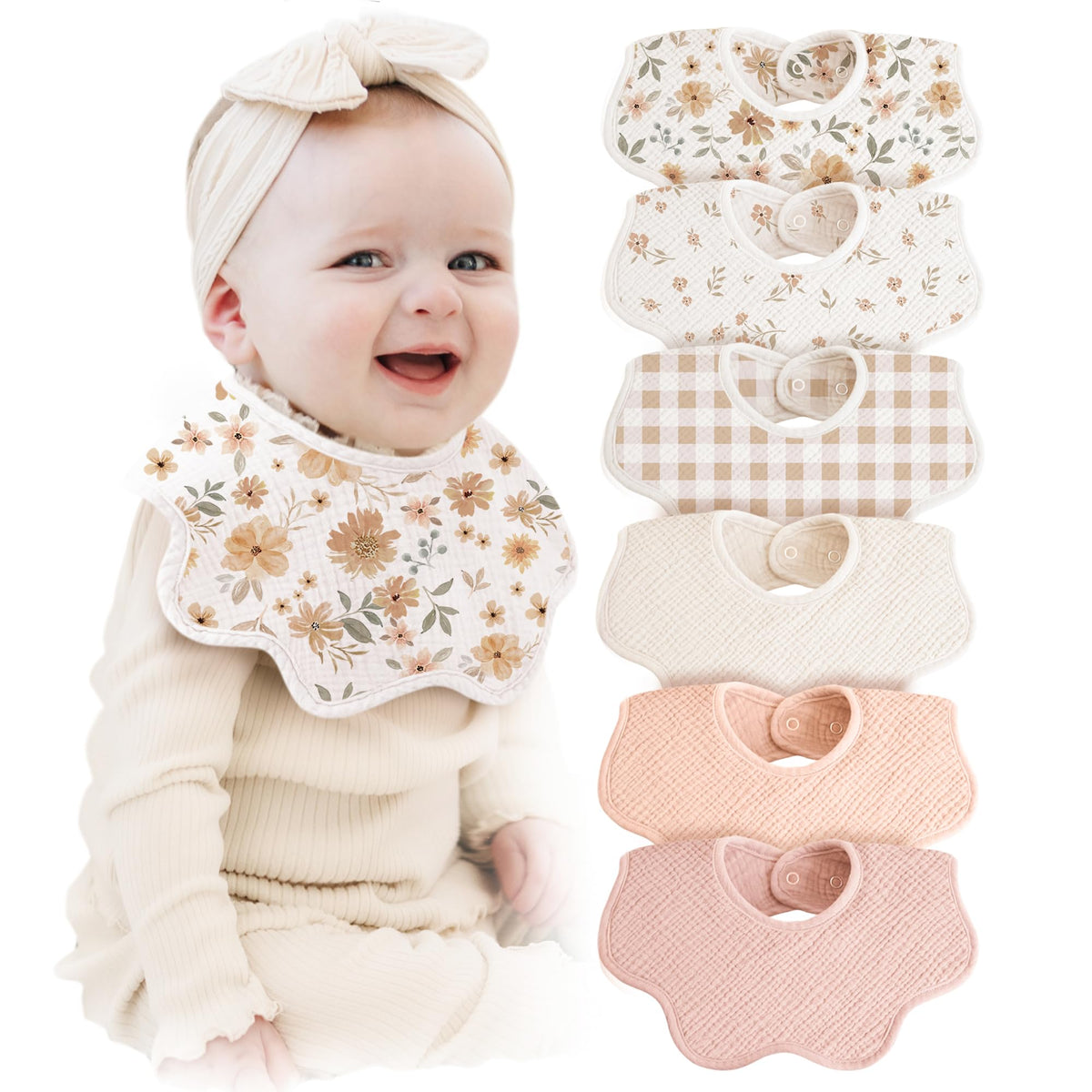 Konssy Muslin Baby Bibs pack shot shows soft cotton and absorbent fabric for drool.
