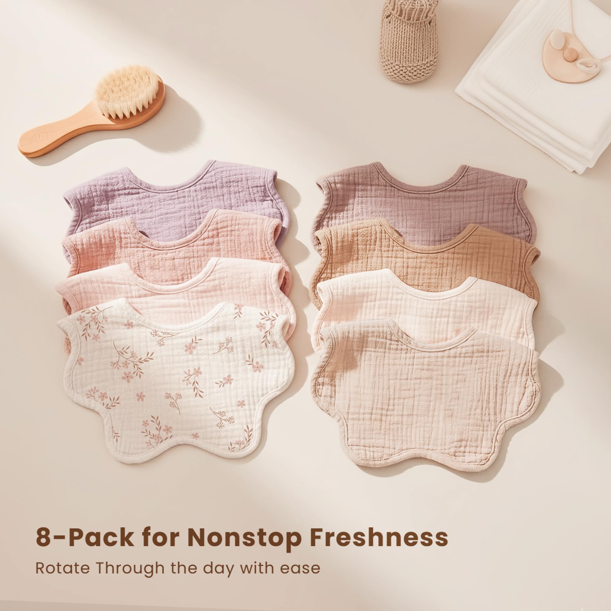 Konssy bibs support teething and drooling with absorbent fabric.