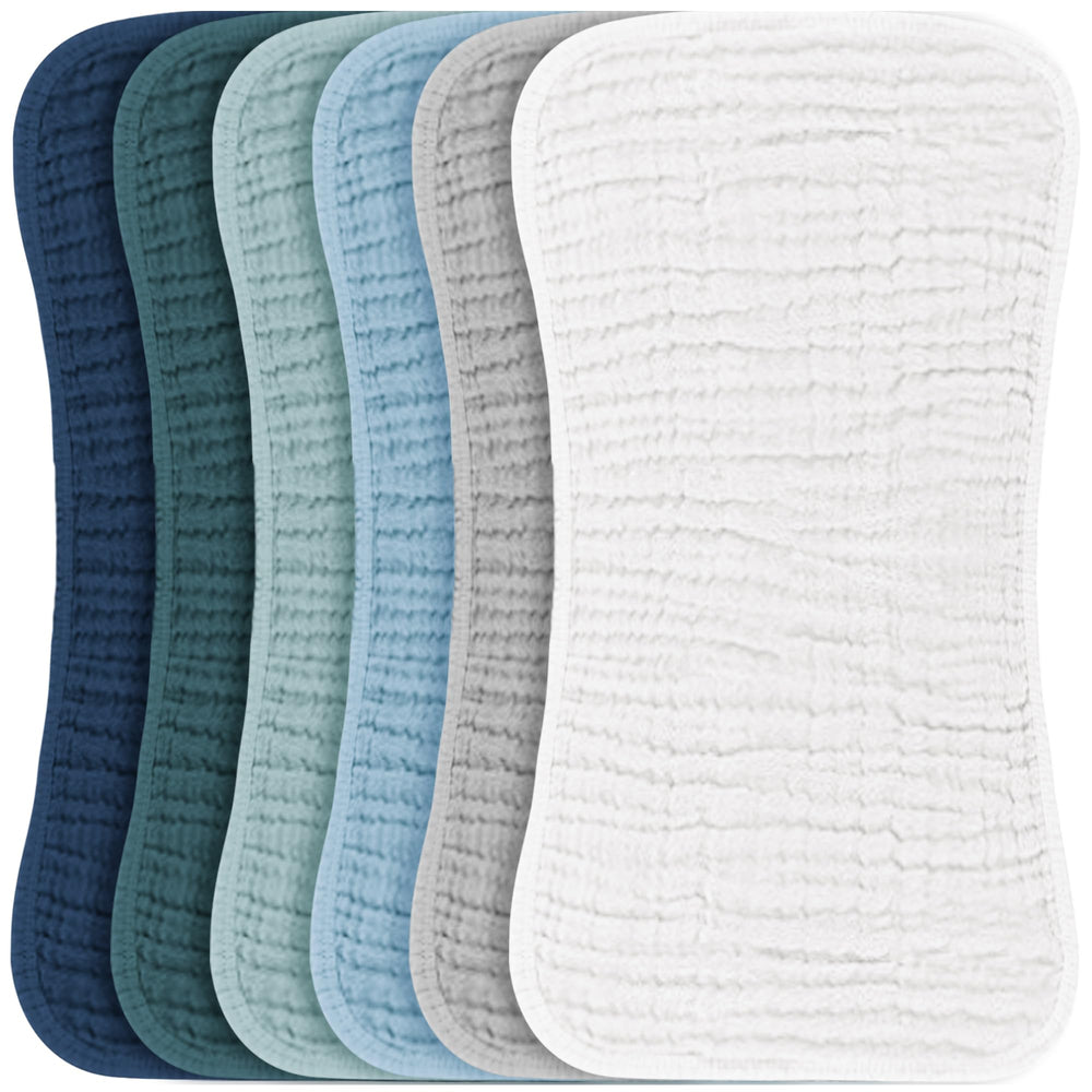 Konssy muslin burp cloths 6-pack flat lay, soft and absorbent