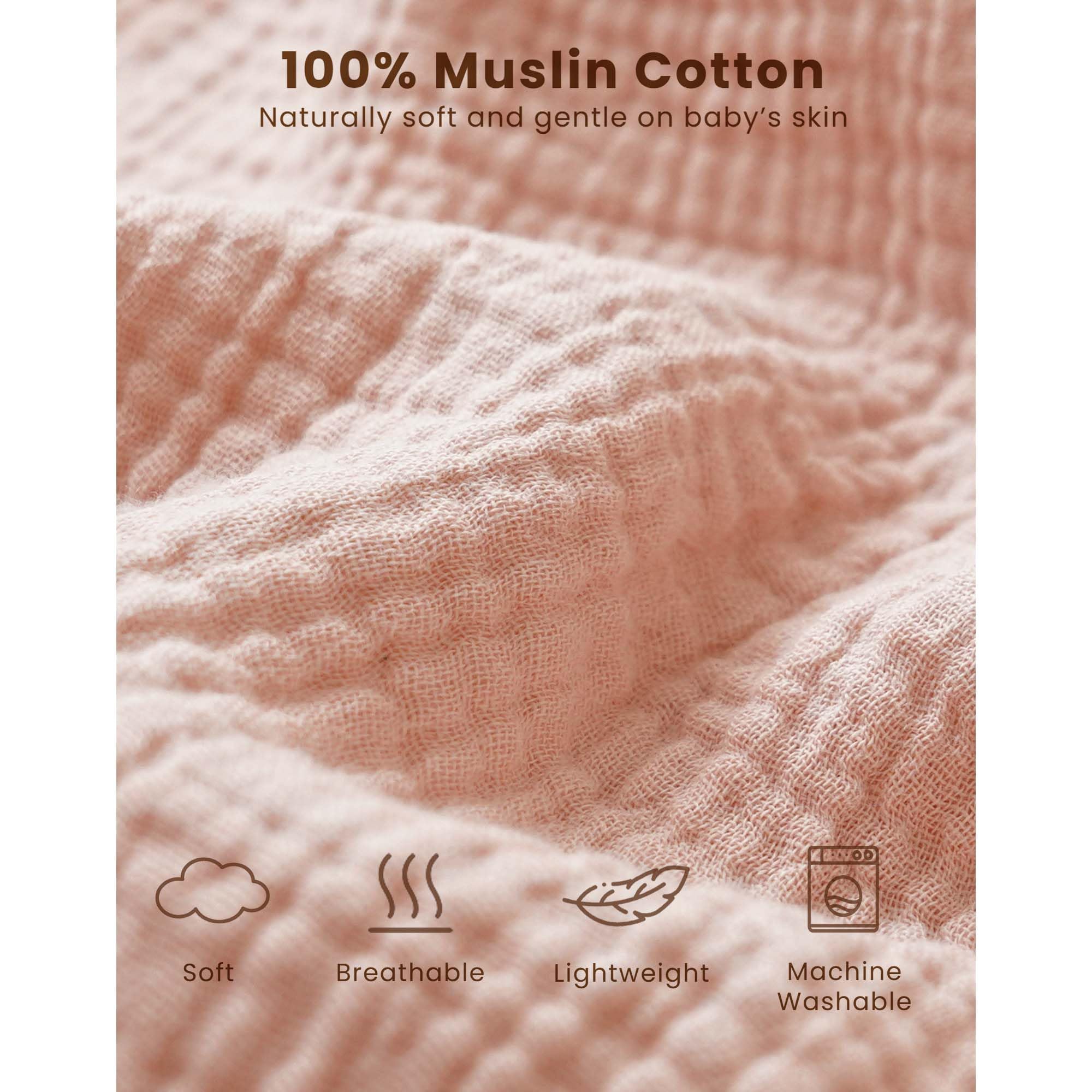Konssy muslin sleep sack solid pink back view showing snug wrap and clean lines