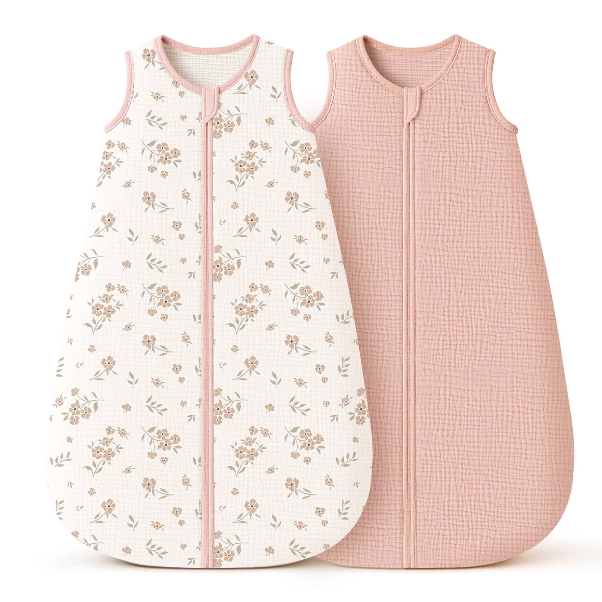 Konssy muslin sleep sack solid pink front view highlights breathable comfort for babies