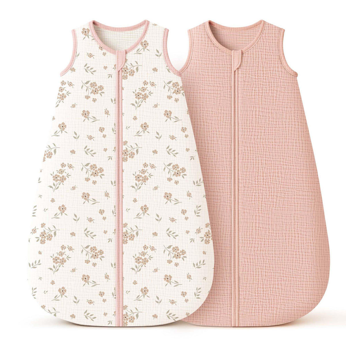 Konssy muslin sleep sack solid pink front view highlights breathable comfort for babies