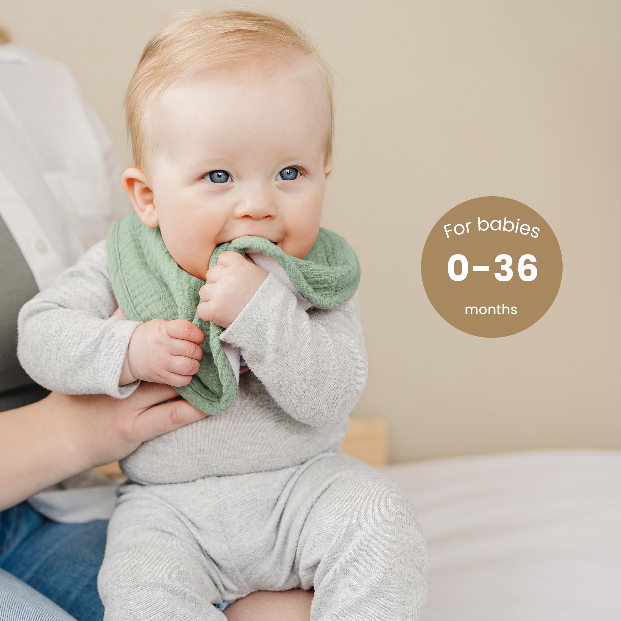 Konssy newborn-worn bib shows versatile unisex colors pairing with outfits.