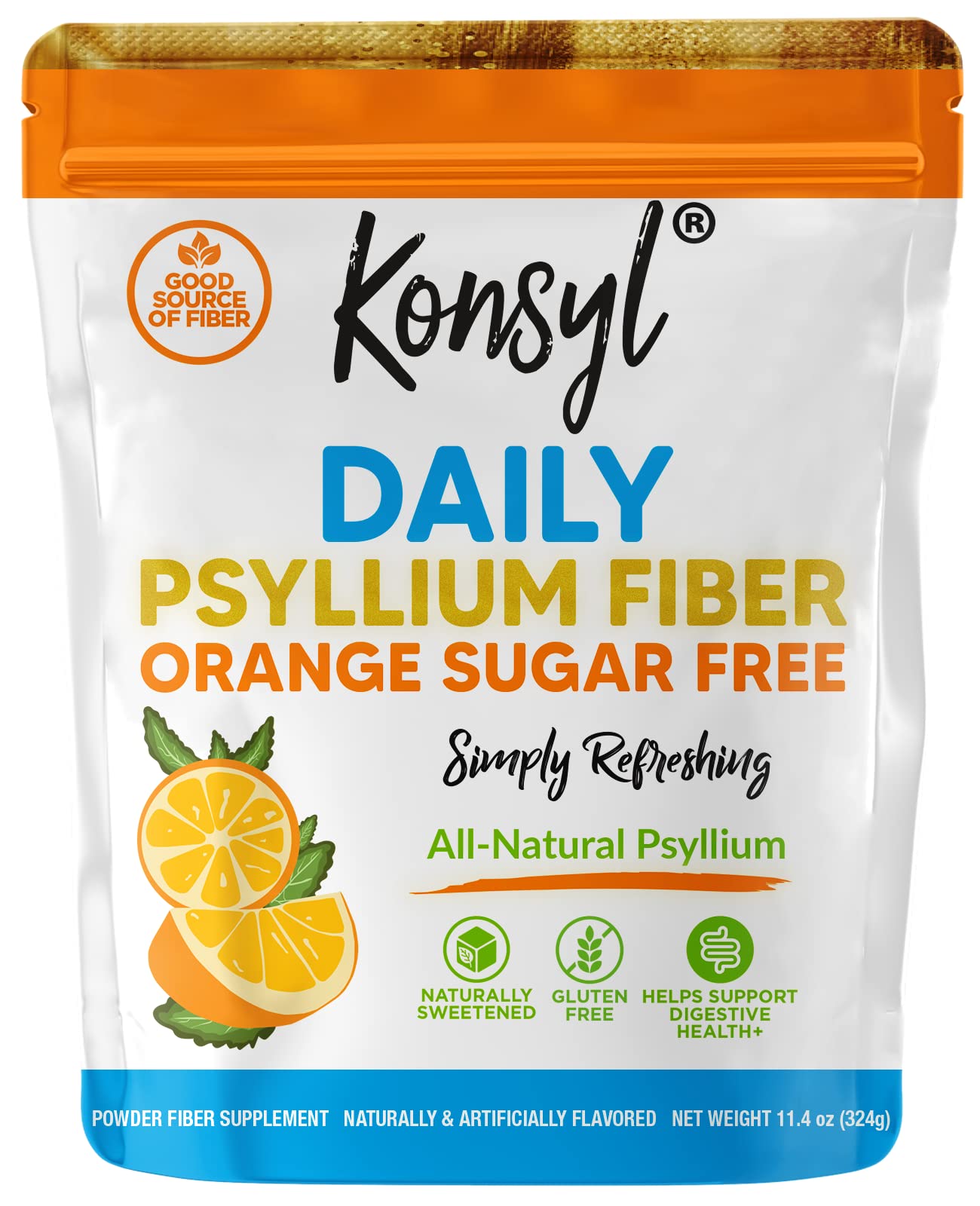 Konsyl Daily Psyllium Orange Sugar Free bottle for convenient daily fiber support.