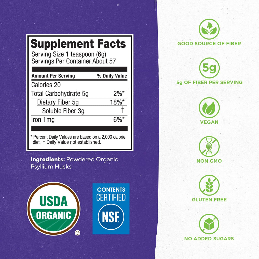Konsyl psyllium husk powder blended into smoothie for fiber-rich boost.