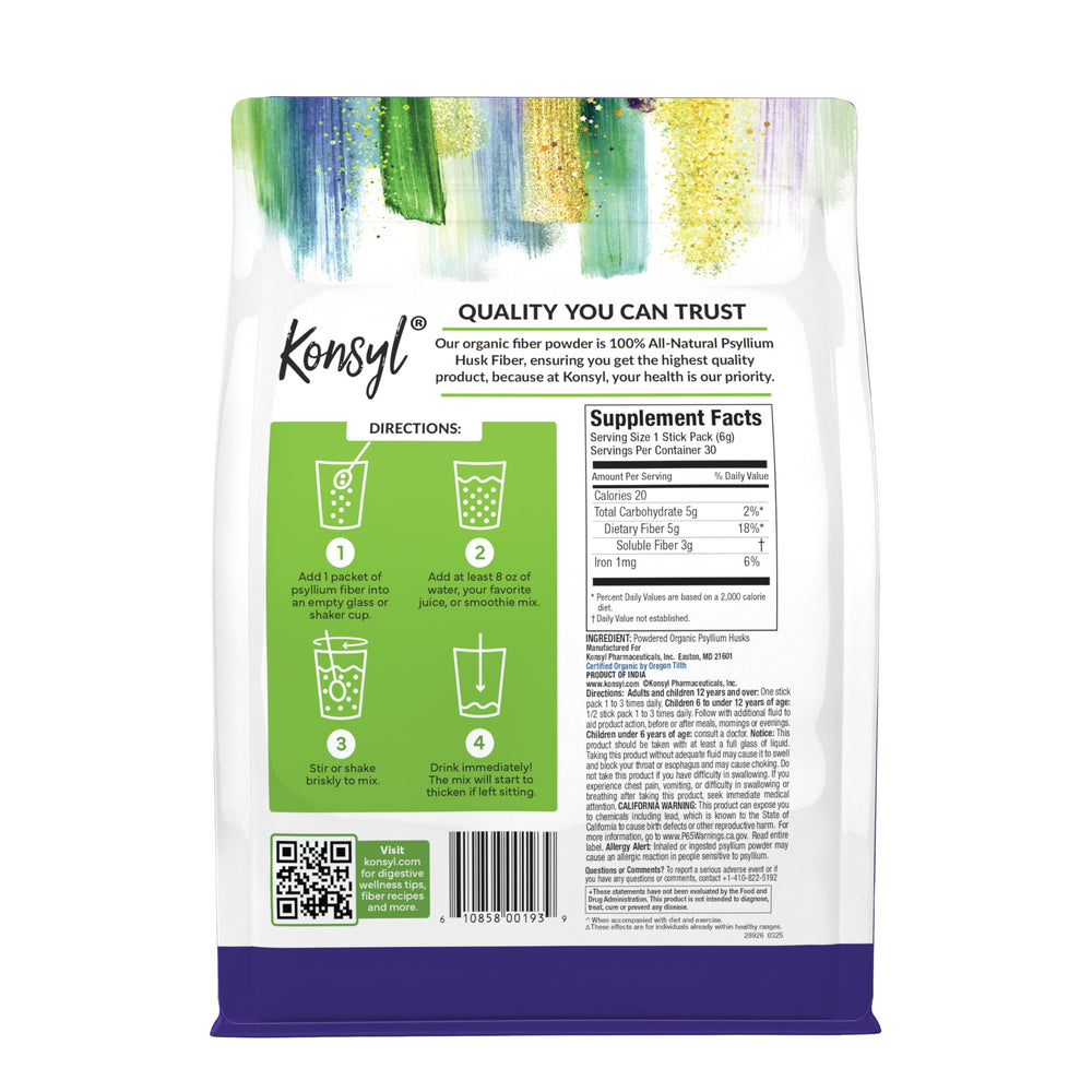 Close-up of Konsyl psyllium husk powder highlighting pure fiber for easy mixing