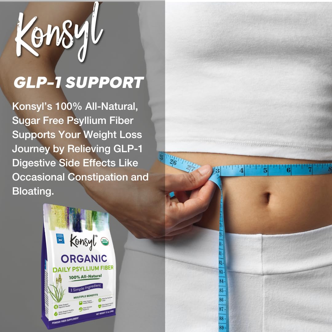 Konsyl psyllium husk powder pour into glass to support steady fullness.