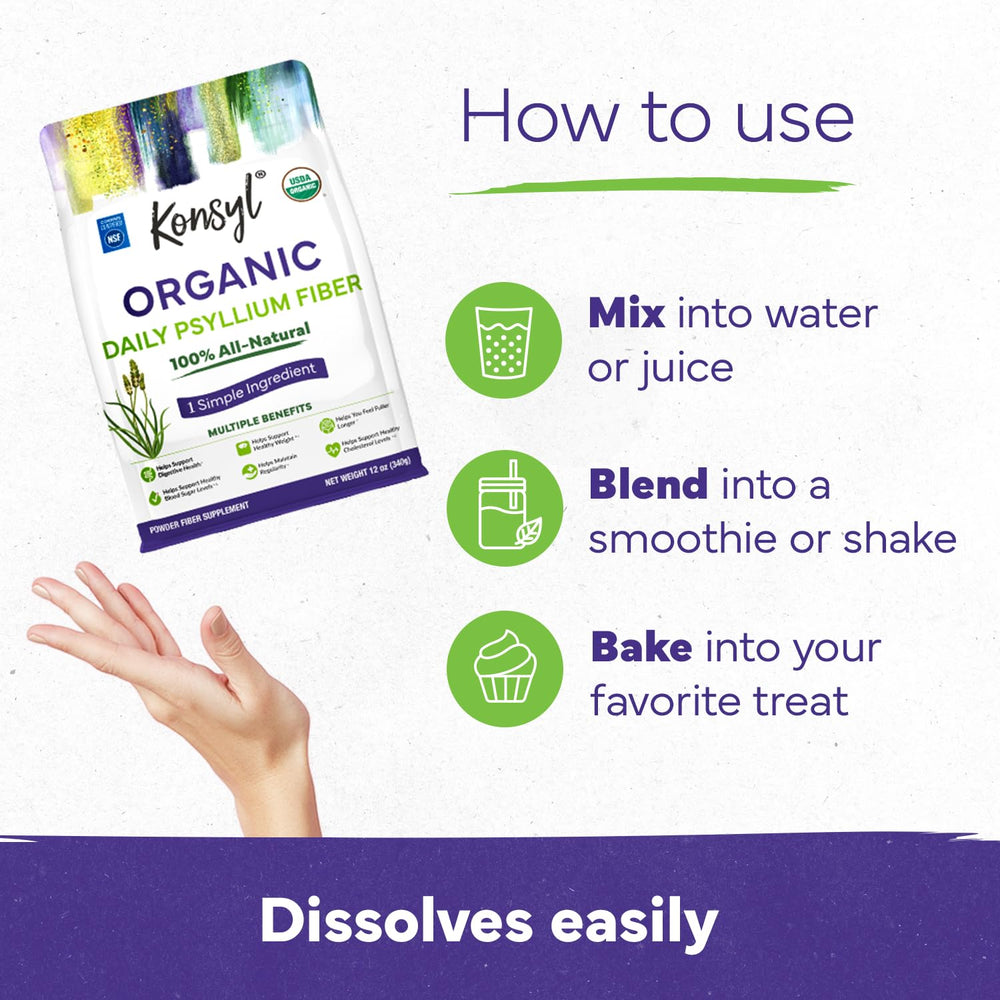 Konsyl psyllium husk powder scoop for precise daily fiber servings.