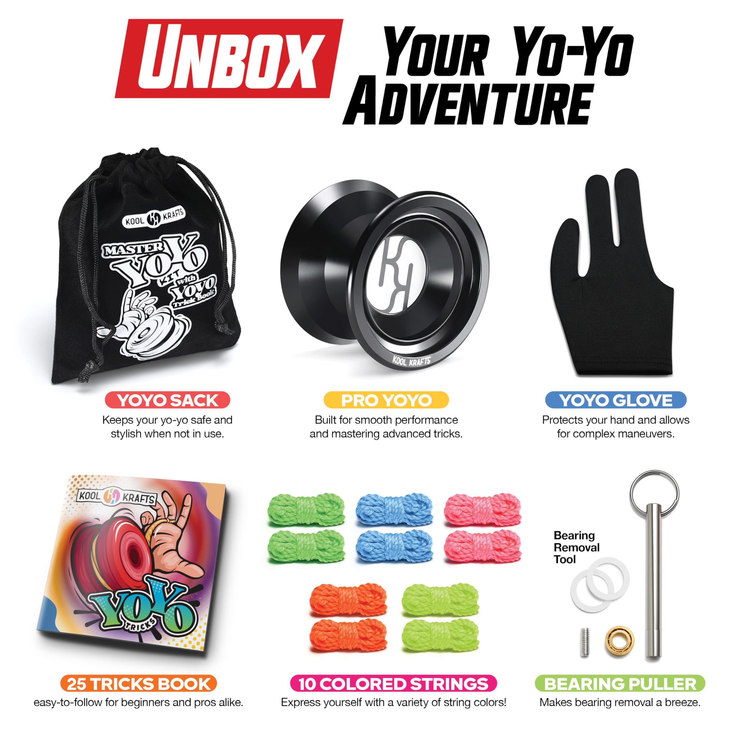 KOOL KRAFTS Master Yoyo Kit sand-blasted finish resists scratches and wear.