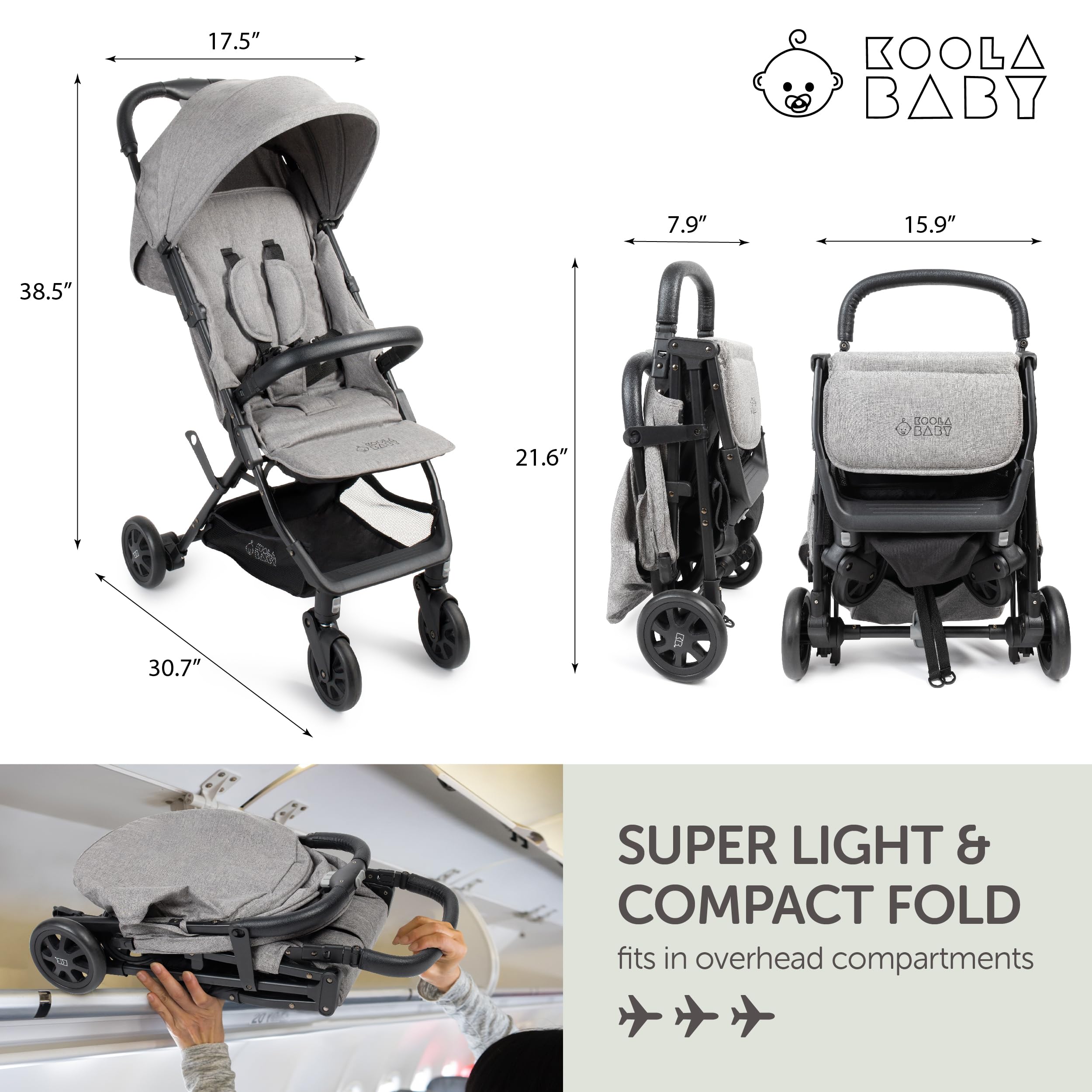 Koolababy folded stroller with carry handle for easy transport.